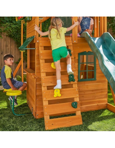 KKF270855E,Spatiu de joaca din lemn de cedru KidKraft Ridgeview Deluxe Clubhouse, complet echipat, pentru 9 copii