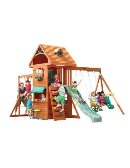 KKF270855E,Spatiu de joaca din lemn de cedru KidKraft Ridgeview Deluxe Clubhouse, complet echipat, pentru 9 copii