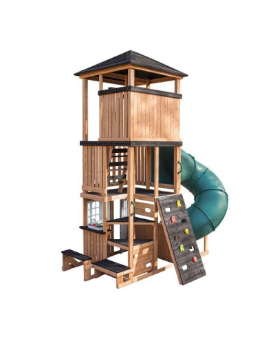 KKP280226,Complex de joaca din lemn, max 12 copii, cu 3 niveluri, Panorama Tower Playhouse, Cedar Summit P280226