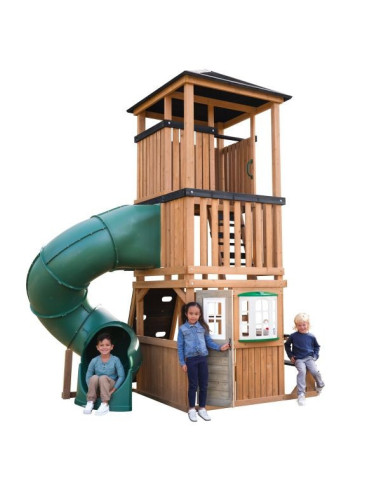 KKP280226,Complex de joaca din lemn, max 12 copii, cu 3 niveluri, Panorama Tower Playhouse, Cedar Summit P280226