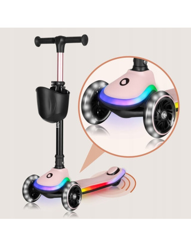BN-LO-MEY_PINK_ROSE,Trotineta pentru copii, Lionelo, Mey, Ultrapliabila, Cu lumini si cosulet, Maner ajustabil pe inaltime, 3 an