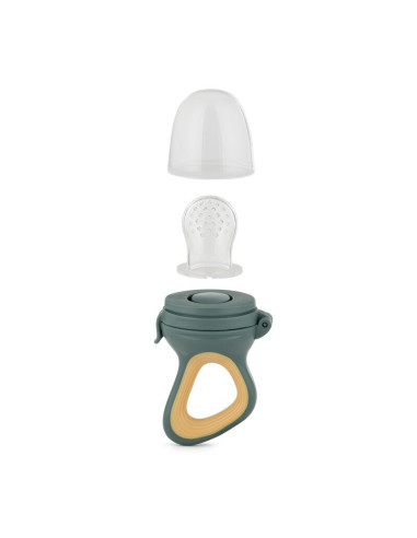 BN-581799,Dispozitiv de hranire, Petite&Mars, Pentru fructe si legume, Include capac de protectie, 6+ luni, Verde/Ocru