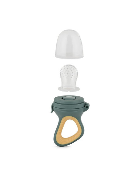 BN-581799,Dispozitiv de hranire, Petite&Mars, Pentru fructe si legume, Include capac de protectie, 6+ luni, Verde/Ocru