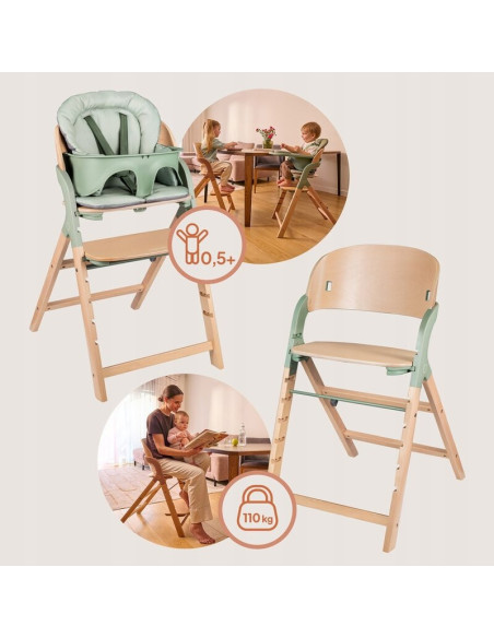 BN-LO-MEGAN_GREEN_WOOD,Scaun de masa multifunctional Megan, Lionelo, Din lemn de fag, 6 luni- adult, Reglabil pe inaltime, Husa 