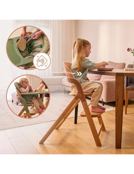 BN-LO-MEGAN_GREEN_WOOD,Scaun de masa multifunctional Megan, Lionelo, Din lemn de fag, 6 luni- adult, Reglabil pe inaltime, Husa 