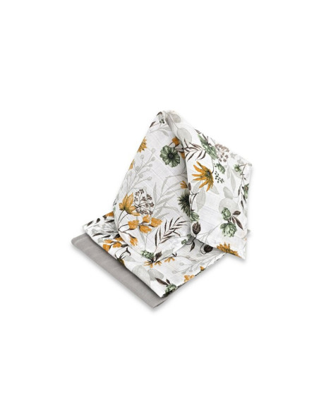 BN-6426972030649,Set 3 museline, Qmini, Multifunctionale, Din bumbac certificat Oeko Tex Standard 100, 30x30 cm, Botanica si Gre
