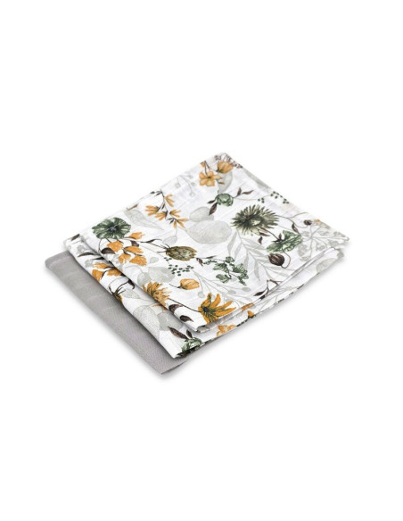 BN-6426972030649,Set 3 museline, Qmini, Multifunctionale, Din bumbac certificat Oeko Tex Standard 100, 30x30 cm, Botanica si Gre