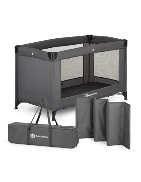 BN-918465,Patut pliant, Petite&Mars, Koot, 120 x 60 cm, Cu roti, Functie de tarc, Pliere compacta, Include geanta de transport, 