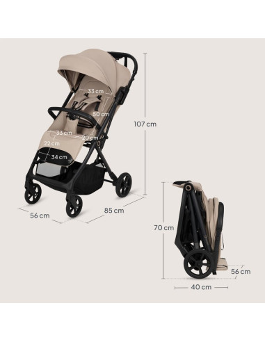 BN-LO-TANSI_BEIGE_SAND,Carucior sport, Lionelo, Tansi, Pliere automata, Ultracompact, Manevrare cu o mana, Roti cu tehnologie Gr