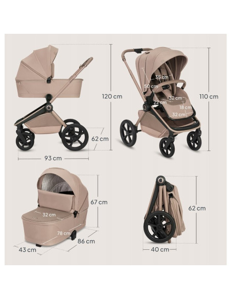 BN-LO-FREYA_2IN1_BEIGE_SAND,Carucior 2 in 1, Lionelo, Freya, Landou si salteluta ventilate, Pliabil, Reglare spatar-3 pozitii, S