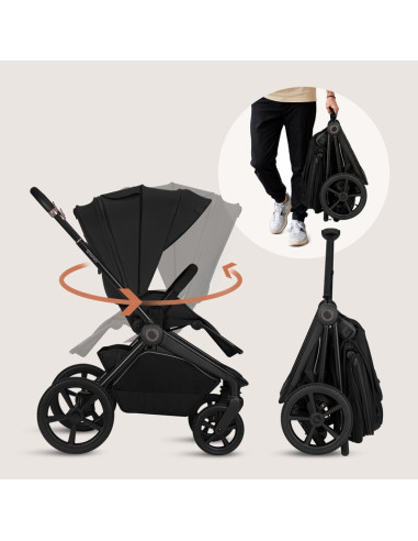 BN-LO-FREYA_2IN1_BLACK_ONYX,Carucior 2 in 1, Lionelo, Freya, Landou si salteluta ventilate, Pliabil, Reglare spatar-3 pozitii, S