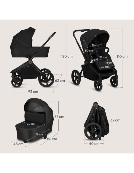 BN-LO-FREYA_2IN1_BLACK_ONYX,Carucior 2 in 1, Lionelo, Freya, Landou si salteluta ventilate, Pliabil, Reglare spatar-3 pozitii, S