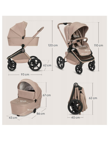BN-LO-FREYA_3IN1_BEIGE_SAND,Carucior 3 in 1, Lionelo, Freya, Cu scoica ADAC, Landou si salteluta ventilate, Pliabil, Reglare spa