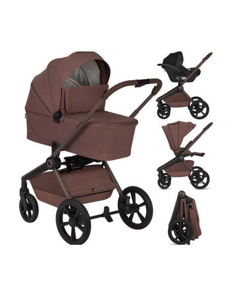 BN-LO-FREYA_3IN1_BROWN_CHOCOLATE,Carucior 3 in 1, Lionelo, Freya, Cu scoica ADAC, Landou si salteluta ventilate, Pliabil, Reglar
