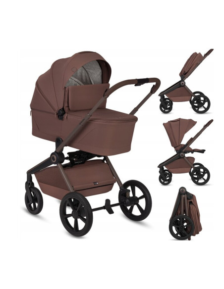 BN-LO-FREYA_3IN1_BROWN_CHOCOLATE,Carucior 3 in 1, Lionelo, Freya, Cu scoica ADAC, Landou si salteluta ventilate, Pliabil, Reglar