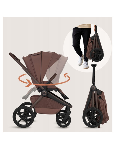 BN-LO-FREYA_3IN1_BROWN_CHOCOLATE,Carucior 3 in 1, Lionelo, Freya, Cu scoica ADAC, Landou si salteluta ventilate, Pliabil, Reglar