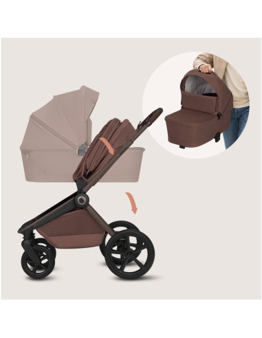 BN-LO-FREYA_3IN1_BROWN_CHOCOLATE,Carucior 3 in 1, Lionelo, Freya, Cu scoica ADAC, Landou si salteluta ventilate, Pliabil, Reglar