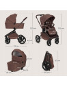 BN-LO-FREYA_3IN1_BROWN_CHOCOLATE,Carucior 3 in 1, Lionelo, Freya, Cu scoica ADAC, Landou si salteluta ventilate, Pliabil, Reglar