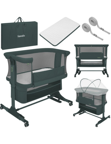 BN-LO-JODIE_GREEN_GRAPHITE,Patut co-sleeper, Lionelo, Jodie, Multifunctional, Reglabil in 6 pozitii pe inaltime, Saltea cu densi