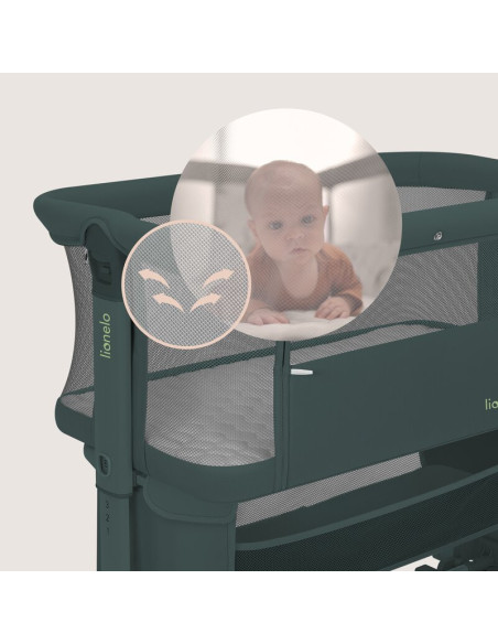 BN-LO-JODIE_GREEN_GRAPHITE,Patut co-sleeper, Lionelo, Jodie, Multifunctional, Reglabil in 6 pozitii pe inaltime, Saltea cu densi