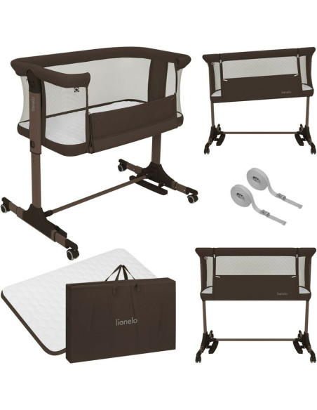 BN-LO-PARI_BROWN_CHOCOLATE,Patut co-sleeper, Lionelo, Pari, Multifunctional, Cu leganare, Reglabil in 6 pozitii pe inaltime, Sal