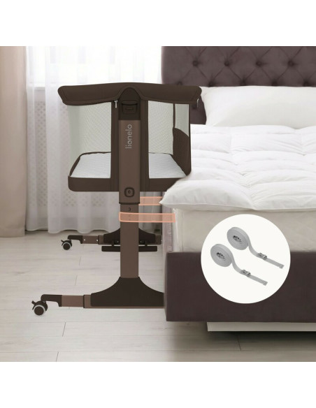 BN-LO-PARI_BROWN_CHOCOLATE,Patut co-sleeper, Lionelo, Pari, Multifunctional, Cu leganare, Reglabil in 6 pozitii pe inaltime, Sal