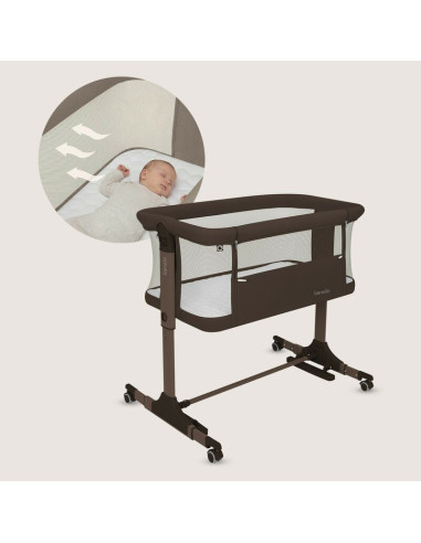 BN-LO-PARI_BROWN_CHOCOLATE,Patut co-sleeper, Lionelo, Pari, Multifunctional, Cu leganare, Reglabil in 6 pozitii pe inaltime, Sal