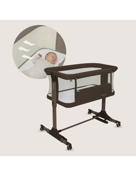 BN-LO-PARI_BROWN_CHOCOLATE,Patut co-sleeper, Lionelo, Pari, Multifunctional, Cu leganare, Reglabil in 6 pozitii pe inaltime, Sal