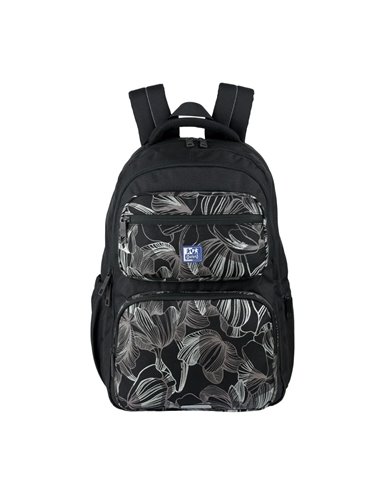 Ghiozdan scoala Oxford Dream Tech holografic, 44 x 32 x 18 cm, Negru floral