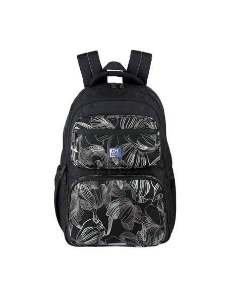 Ghiozdan scoala Oxford Dream Tech holografic, 44 x 32 x 18 cm, Negru floral