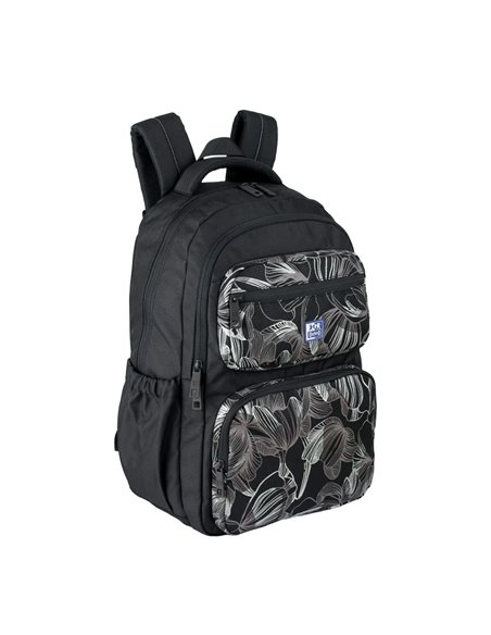 Ghiozdan scoala Oxford Dream Tech holografic, 44 x 32 x 18 cm, Negru floral