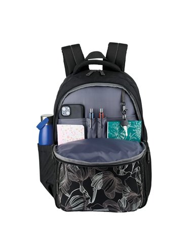 Ghiozdan scoala Oxford Dream Tech holografic, 44 x 32 x 18 cm, Negru floral