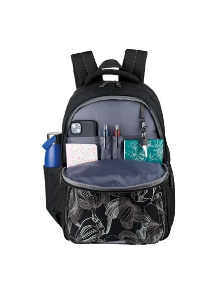 Ghiozdan scoala Oxford Dream Tech holografic, 44 x 32 x 18 cm, Negru floral