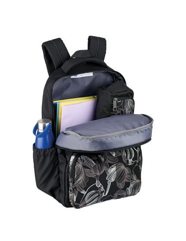 Ghiozdan scoala Oxford Dream Tech holografic, 44 x 32 x 18 cm, Negru floral