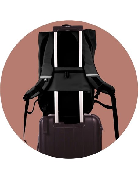 Rucsac Oxford Identity off road rolltop, 10 compartimente, 48 x 32 x 10 cm, Negru