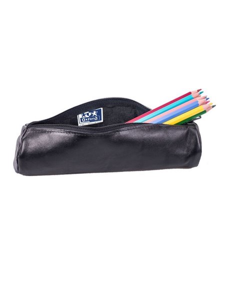 Penar etui rotund Oxford, piele naturala, Negru