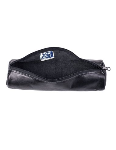 Penar etui rotund Oxford, piele naturala, Negru