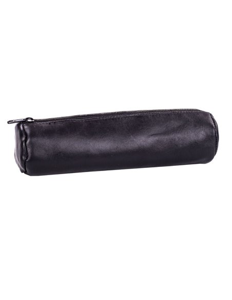 Penar etui rotund Oxford, piele naturala, Negru