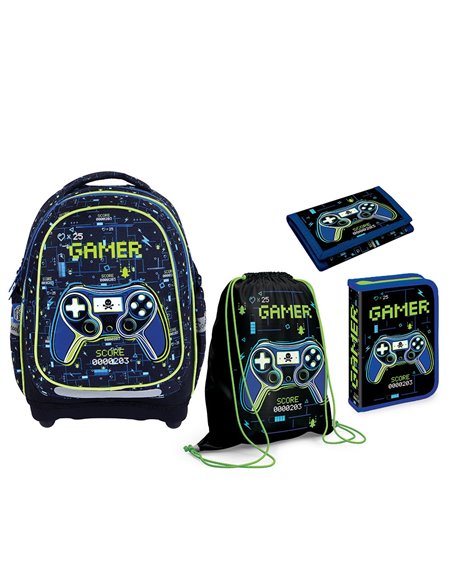 Set micul scolar S-COOL SC3368: Ghiozdan, Penar echipat, Sac sport, Portofel, Gamer