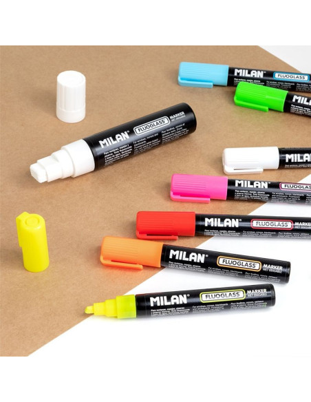 591293012-12,Marker pentru sticla Fluoglass Rosu MILAN - Set 12