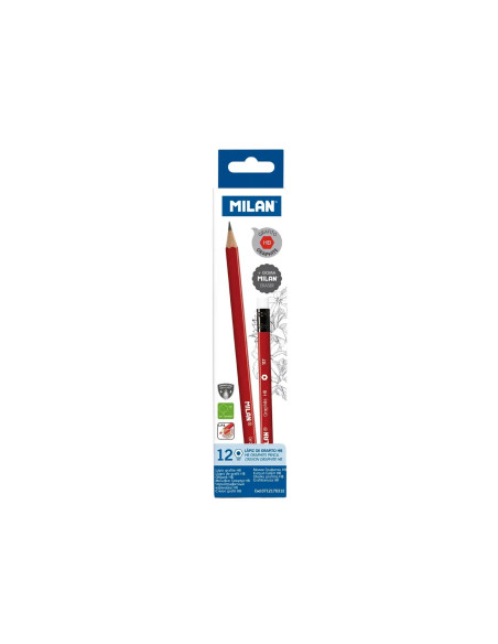0712170312-12,Creion grafit cu radiera hexagonal HB MILAN - Set 12