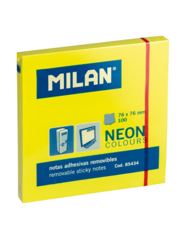 85434-10,Bloc notes adeziv 76x76 mm Galben neon MILAN (Post-it) - Set 10