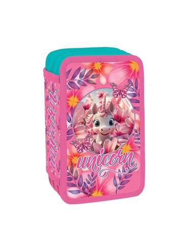 Penar echipat cu 3 fermoare YOLLO YL144, 38 piese, Unicorn