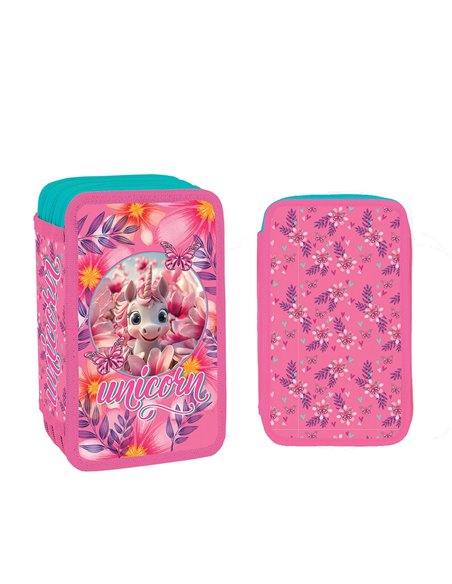 Penar echipat cu 3 fermoare YOLLO YL144, 38 piese, Unicorn