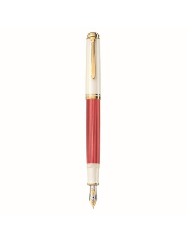 823104,Stilou Pelikan Souveran M600, penita F aur 14K, accesorii placate cu aur, cutie cadou, Rosu/alb