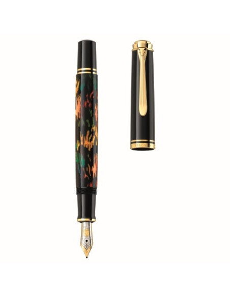 823531,Stilou Pelikan Souveran M600 EF Art Collection Glauco Cambon, penita aur 14K, accesorii placate aur 24K, cutie cadou, Neg