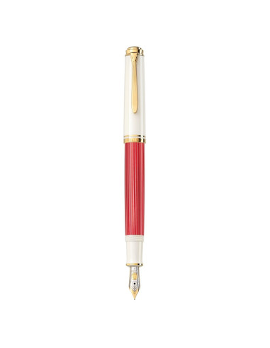 823098,Stilou Pelikan Souveran M600, penita EF aur 14K, accesorii placate cu aur, cutie cadou, rosu/alb