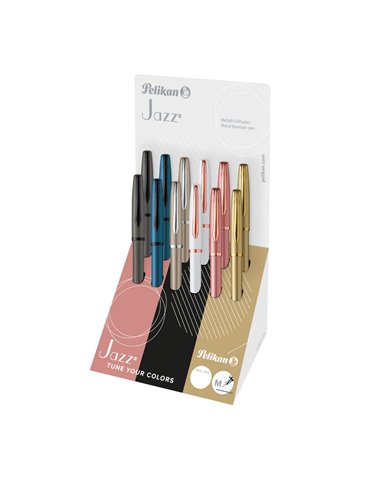 607711,Display 12 Stilouri Pelikan Jazz Noble Elegance, penita M, Culori asortate