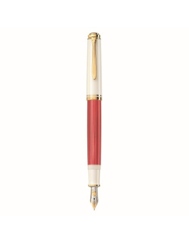 823111,Stilou Pelikan Souveran M600, penita M aur 14K, accesorii placate cu aur, cutie cadou, rosu/alb