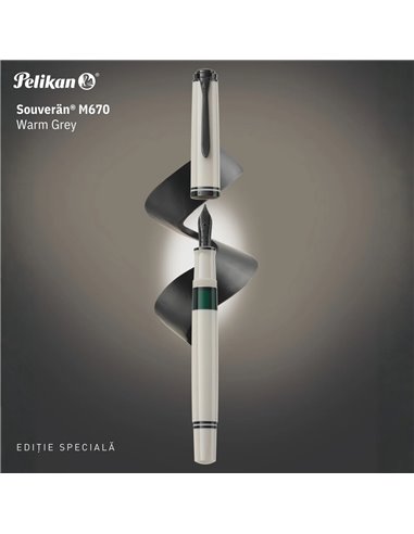 Stilou souveran m670 m ed sp warm grey penita aur 14k+accesorii placate negre gri cutie cadou